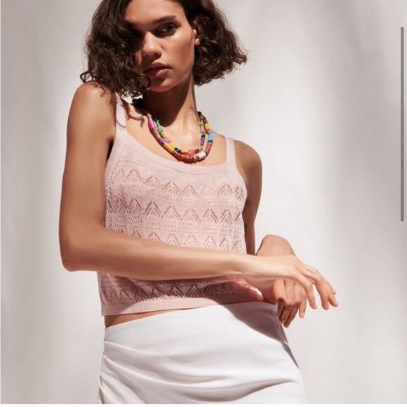 ZARA Pointelle Knit Top Size M - Picture 10 of 11